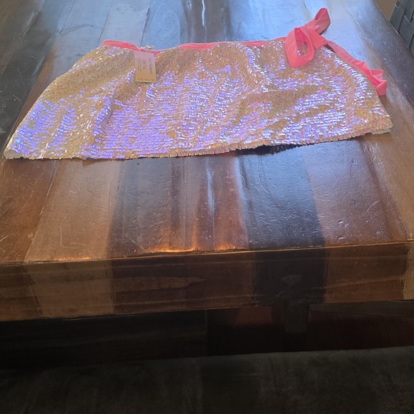 Pink Sequin Swim Cover Up Skirt - Picture 2 of 3